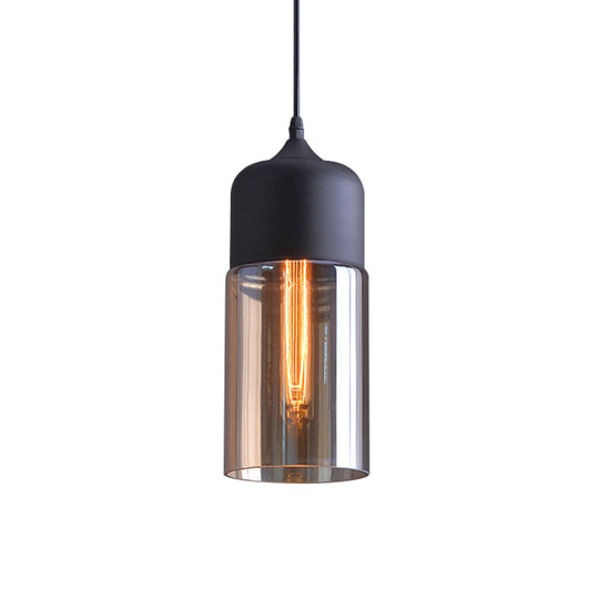 Clear Glass 1-Light Cylinder Pendant Lamp | Simplicity Suspension In Black