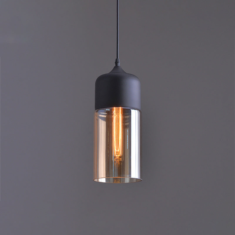 Clear Glass Cylinder Shade Pendant Lamp - 1-Light Black Suspension