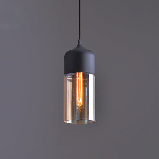 Clear Glass Cylinder Shade Pendant Lamp - 1-Light Black Suspension