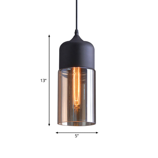 Clear Glass Cylinder Shade Pendant Lamp - 1-Light Black Suspension