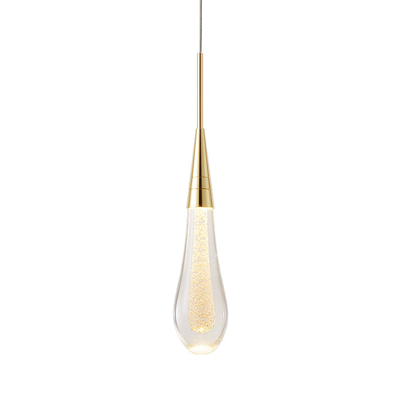 Modern Gold Drop Pendant With Clear Crystal – Stylish 1-Light Ceiling Lamp For Dining Room