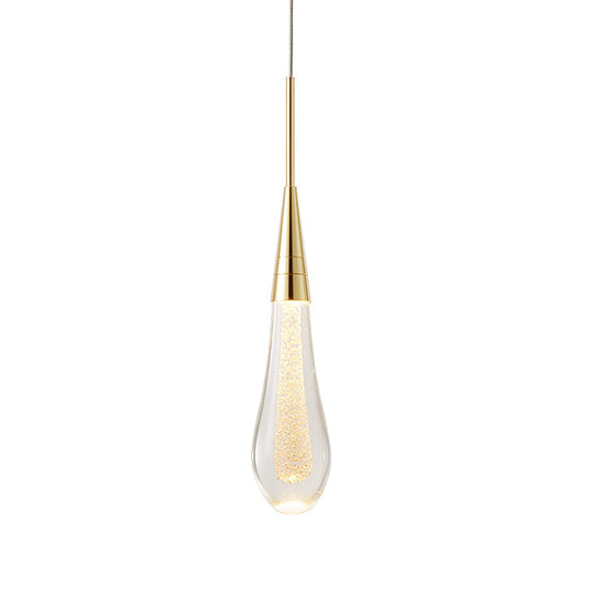 Modern Gold Drop Pendant With Clear Crystal – Stylish 1-Light Ceiling Lamp For Dining Room