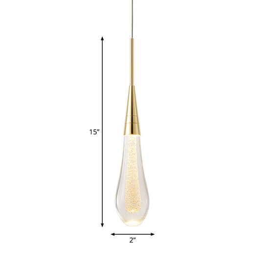 Modern Drop Shaped Pendant Clear Crystal Dining Ceiling Hang Lamp - Stylish Gold Design