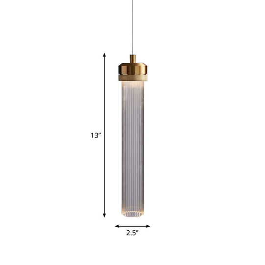Clear Fluted Glass Tube Pendant Light: Simple Gold Ceiling Hanging Lamp For Dining Table