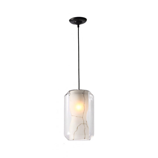 White Curved Pendant Light - Modern Faux Marble Suspension Lamp With Clear Glass Shade