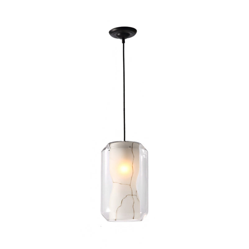 Modern White Pendant Light With Faux Marble And Clear Glass Shade