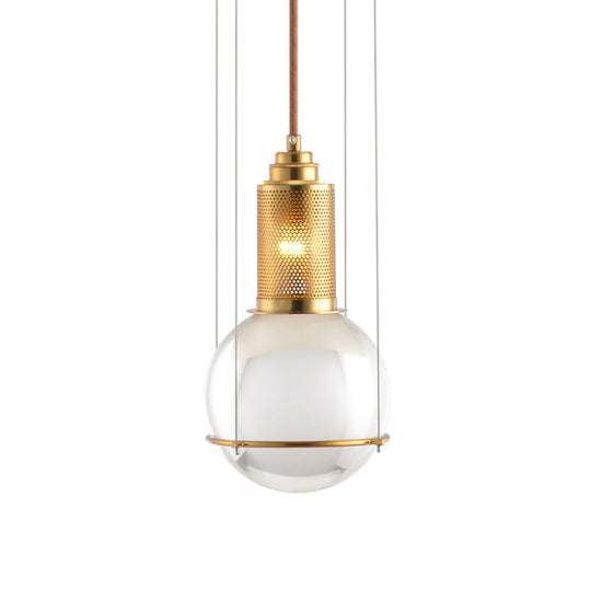 Postmodern Gold Ball Pendant Ceiling Light With Clear Glass And Mesh Top