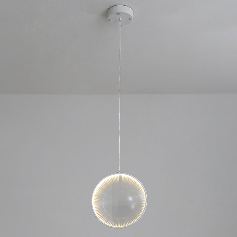 White Glass Lens Pendulum Light - Simplicity 8’/10’/12’ Wide 1 Bulb Hanging Pendant For Bedroom