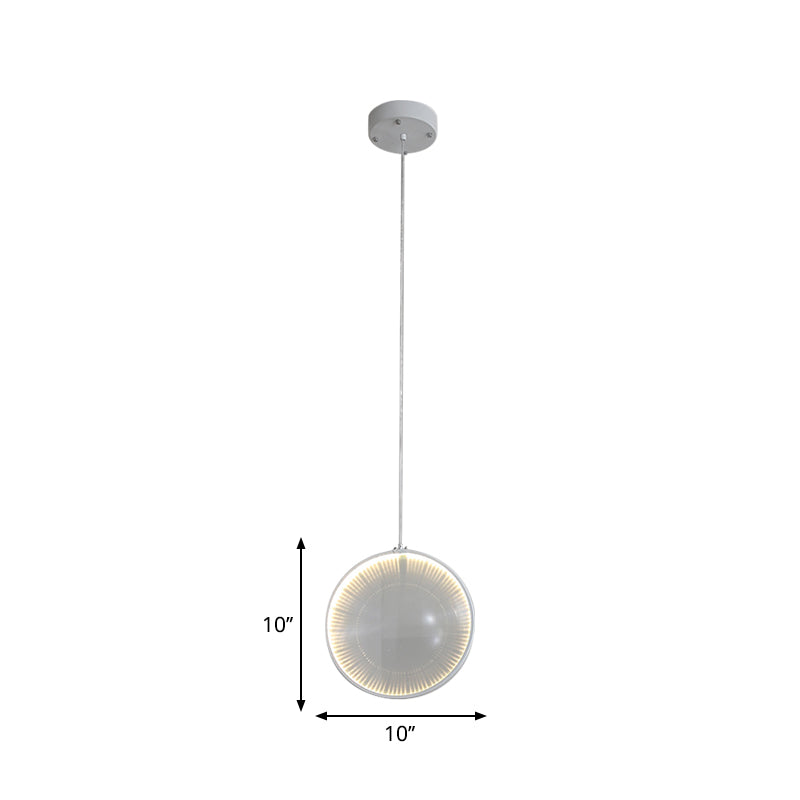 White Glass Lens Pendulum Light - Simplicity 8’/10’/12’ Wide 1 Bulb Hanging Pendant For Bedroom