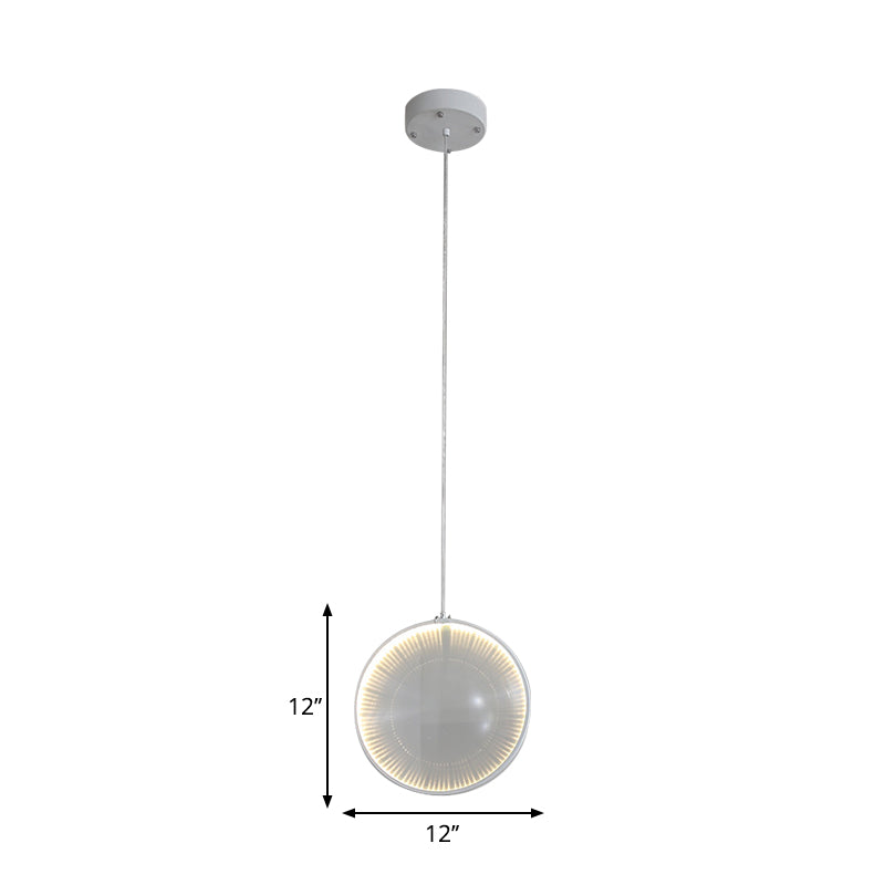 White Glass Lens Pendulum Light - Simplicity 8’/10’/12’ Wide 1 Bulb Hanging Pendant For Bedroom