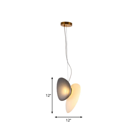 Modern Brass Pendant Light With Glass Shade - Set Of 2 Bulbs Pebble Accent In Light-Blue/Cream