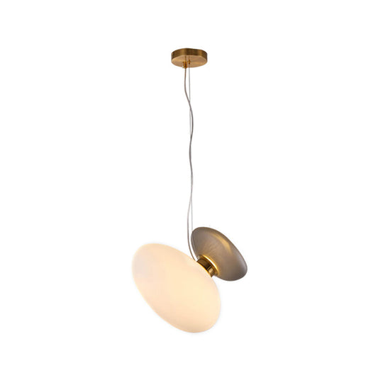 Dining Room Pendant Light - Post-Modern Brass Suspension Lighting With Blue/Cream Glass Shade Set