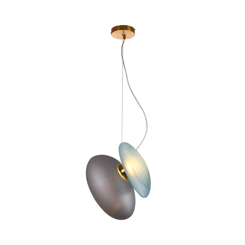 Modern Brass Pendant Light With Glass Shade - Set Of 2 Bulbs Pebble Accent In Light-Blue/Cream