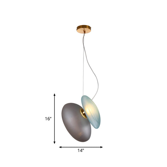 Dining Room Pendant Light - Post-Modern Brass Suspension Lighting With Blue/Cream Glass Shade Set