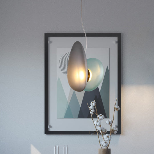 Dining Room Pendant Light - Post-Modern Brass Suspension Lighting With Blue/Cream Glass Shade Set