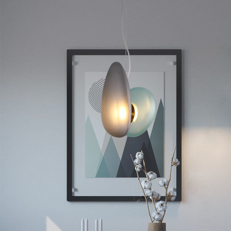 Modern Brass Pendant Light With Glass Shade - Set Of 2 Bulbs Pebble Accent In Light-Blue/Cream