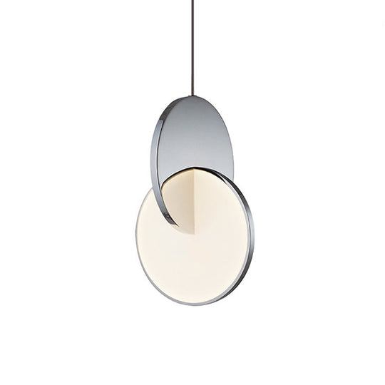 Modern Led Pendulum Light With Chrome/Gold Interlocked Discs & Acrylic Shade 7’/10’ Width