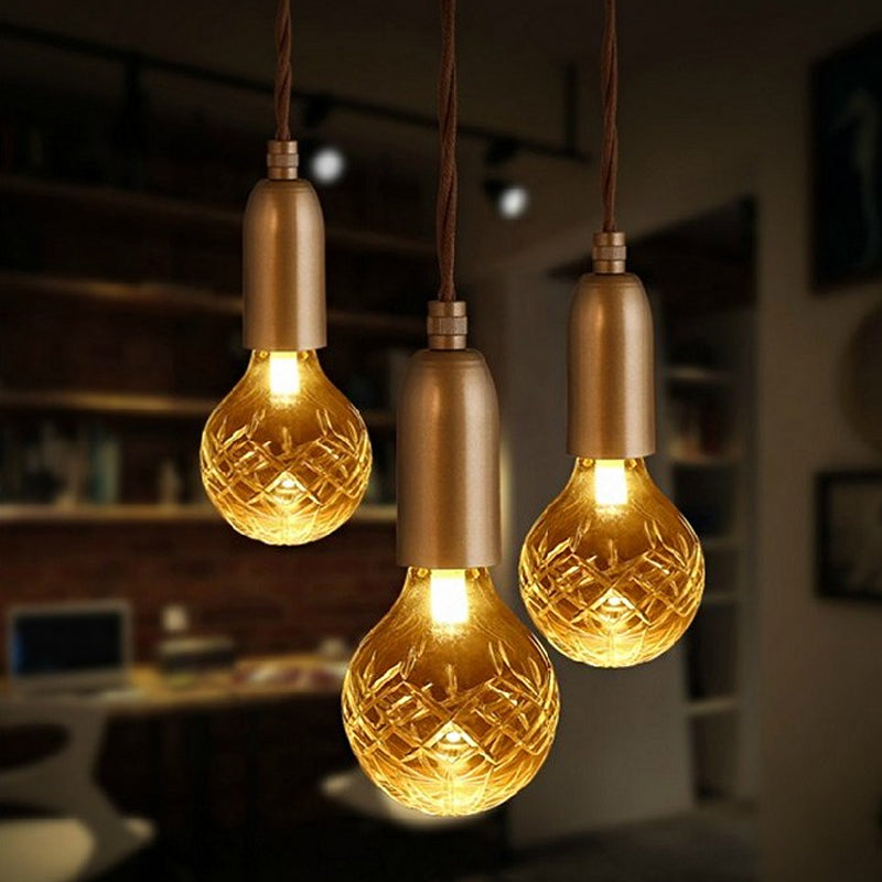 Minimalistic Single-Bulb Gold Lattice Glass Pendant Light