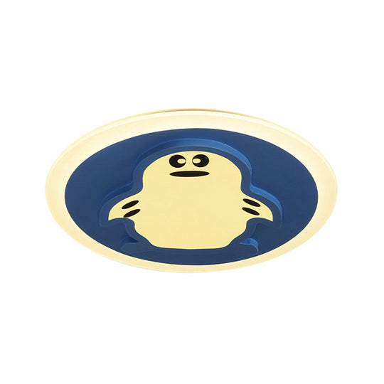 Blue Cartoon Penguin Ceiling Lamp For Kindergarten Corridor - Acrylic Mount Light