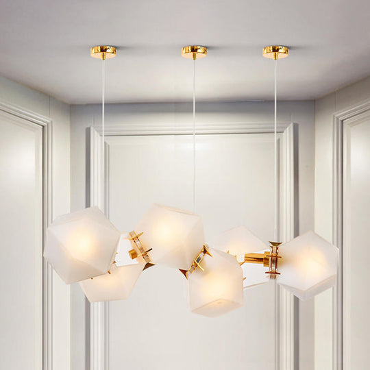 Contemporary Frosted Glass Honeycomb Island Lamp With Brass Ceiling Hang - Modern 2/4/8-Light For