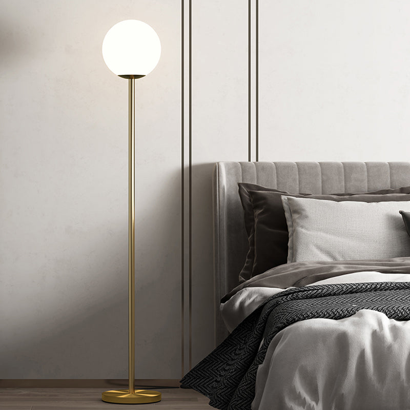 Sleek White Glass Ball Shade Floor Lamp - Minimalistic 1 Head Standing Light With Gold Upright Pole