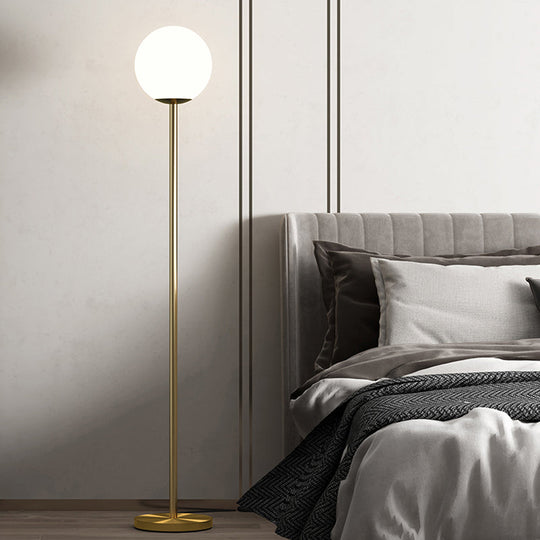 Sleek White Glass Ball Shade Floor Lamp - Minimalistic 1 Head Standing Light With Gold Upright Pole