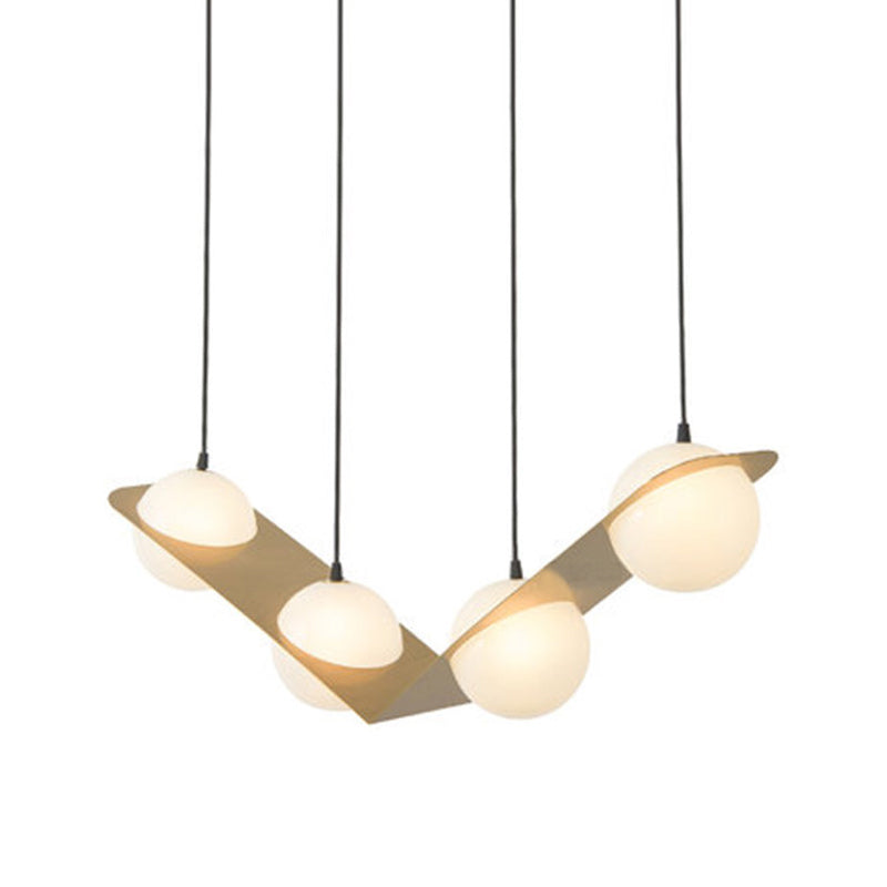 Modern Frosted White Glass Chandelier With Gold Finish - V/Z/Horizontal Pendant Ceiling Light