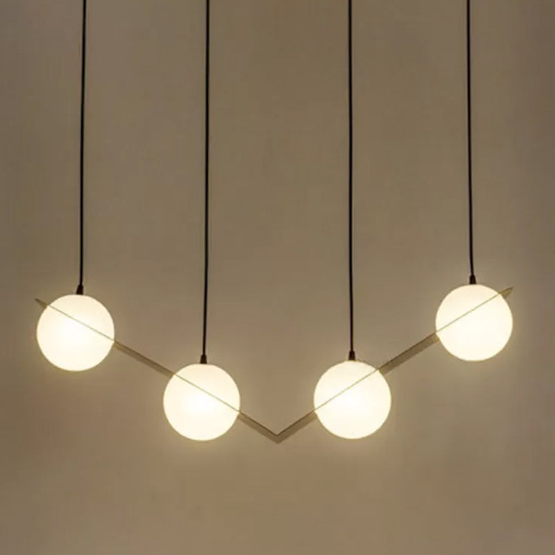 Modern Frosted White Glass Chandelier With Gold Finish - V/Z/Horizontal Pendant Ceiling Light