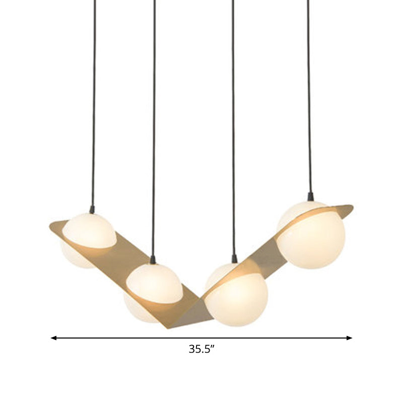 Modern Frosted White Glass Chandelier With Gold Finish - V/Z/Horizontal Pendant Ceiling Light