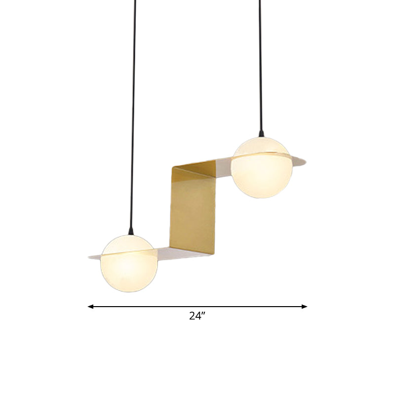 Modern Frosted White Glass Chandelier With Gold Finish - V/Z/Horizontal Pendant Ceiling Light