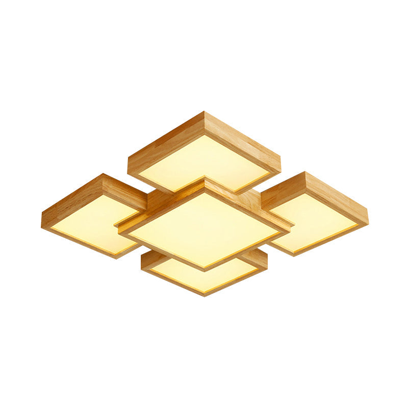 Modern Led Wooden Ceiling Mounted Lamp - Beige Square/Rectangle Flush Light 22/31.5/42 Wide