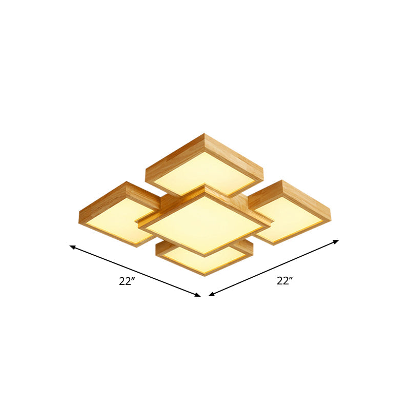 Modern Led Wooden Ceiling Mounted Lamp - Beige Square/Rectangle Flush Light 22/31.5/42 Wide