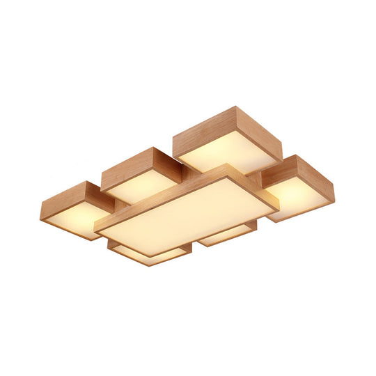 Modern Led Wooden Ceiling Mounted Lamp - Beige Square/Rectangle Flush Light 22/31.5/42 Wide