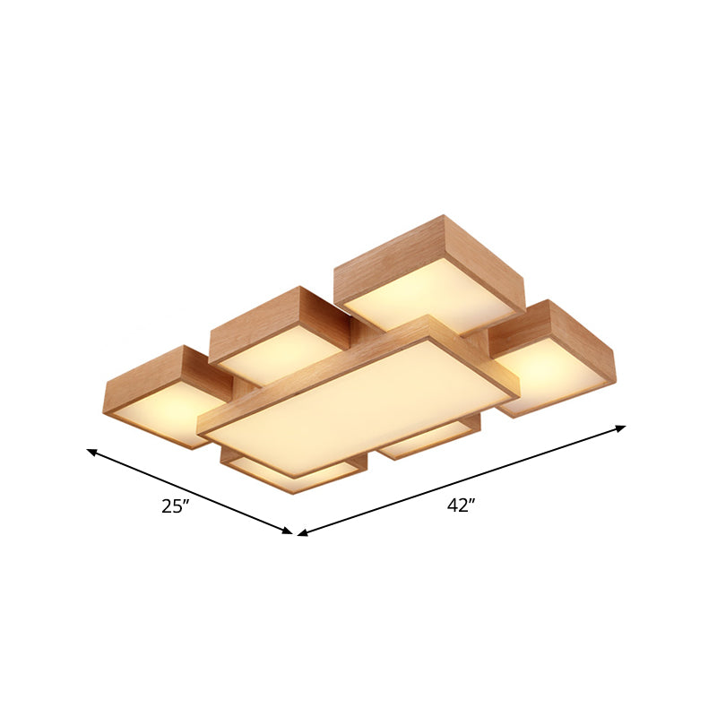 Modern Led Wooden Ceiling Mounted Lamp - Beige Square/Rectangle Flush Light 22/31.5/42 Wide