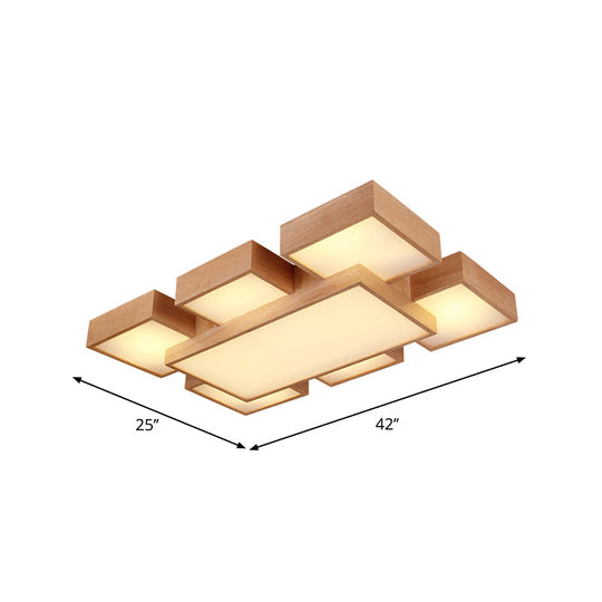Modern Led Wooden Ceiling Mounted Lamp - Beige Square/Rectangle Flush Light 22/31.5/42 Wide