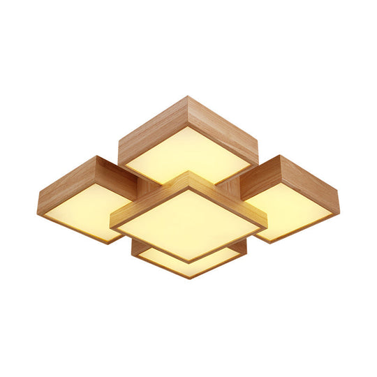Modern Led Wooden Ceiling Mounted Lamp - Beige Square/Rectangle Flush Light 22/31.5/42 Wide