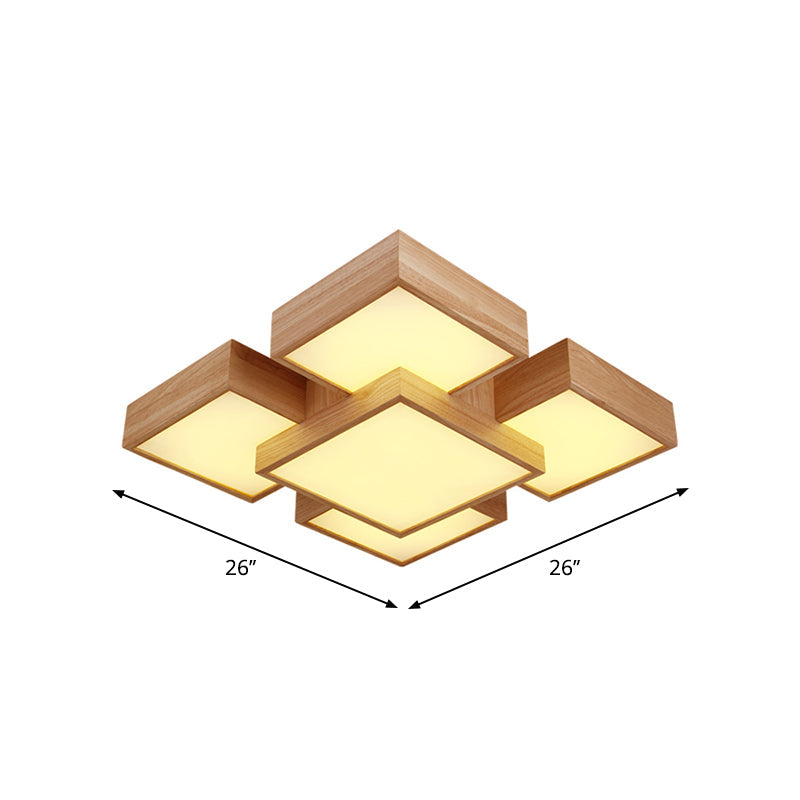 Modern Led Wooden Ceiling Mounted Lamp - Beige Square/Rectangle Flush Light 22/31.5/42 Wide