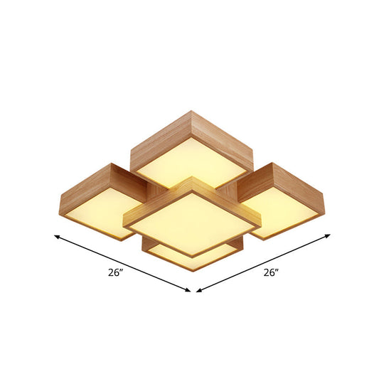 Modern Led Wooden Ceiling Mounted Lamp - Beige Square/Rectangle Flush Light 22/31.5/42 Wide