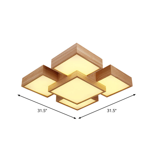 Modern Led Wooden Ceiling Mounted Lamp - Beige Square/Rectangle Flush Light 22/31.5/42 Wide