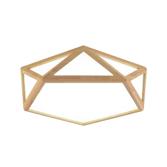 Modern Pentagon Flush Mount Acrylic Led Ceiling Lamp In Wood - 15’/19’/27’ Diameter Warm/White Light