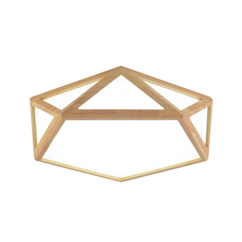 Modern Pentagon Flush Mount Acrylic Led Ceiling Lamp In Wood - 15/19/27 Diameter Warm/White Light
