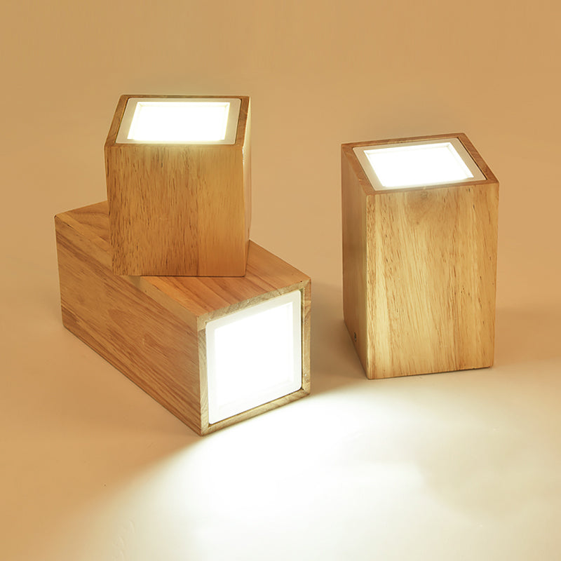 Wooden Mini Corridor Ceiling Lamp Nordic Flush Mount Lighting - Round/Square Led Beige 4’/6’/8’H