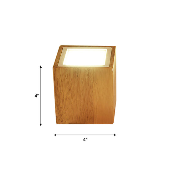 Wooden Mini Corridor Ceiling Lamp Nordic Flush Mount Lighting - Round/Square Led Beige 4’/6’/8’H