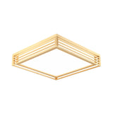 Square Acrylic Flush Ceiling Light - Asian Beige Led Fixture In Warm/White With Wood Frame