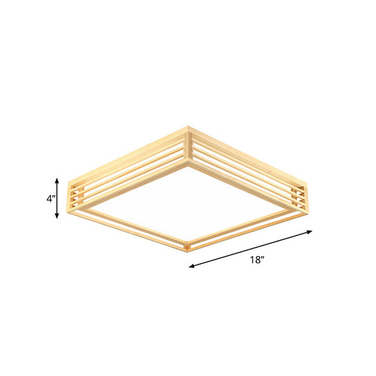 Square Acrylic Flush Ceiling Light - Asian Beige Led Fixture In Warm/White With Wood Frame