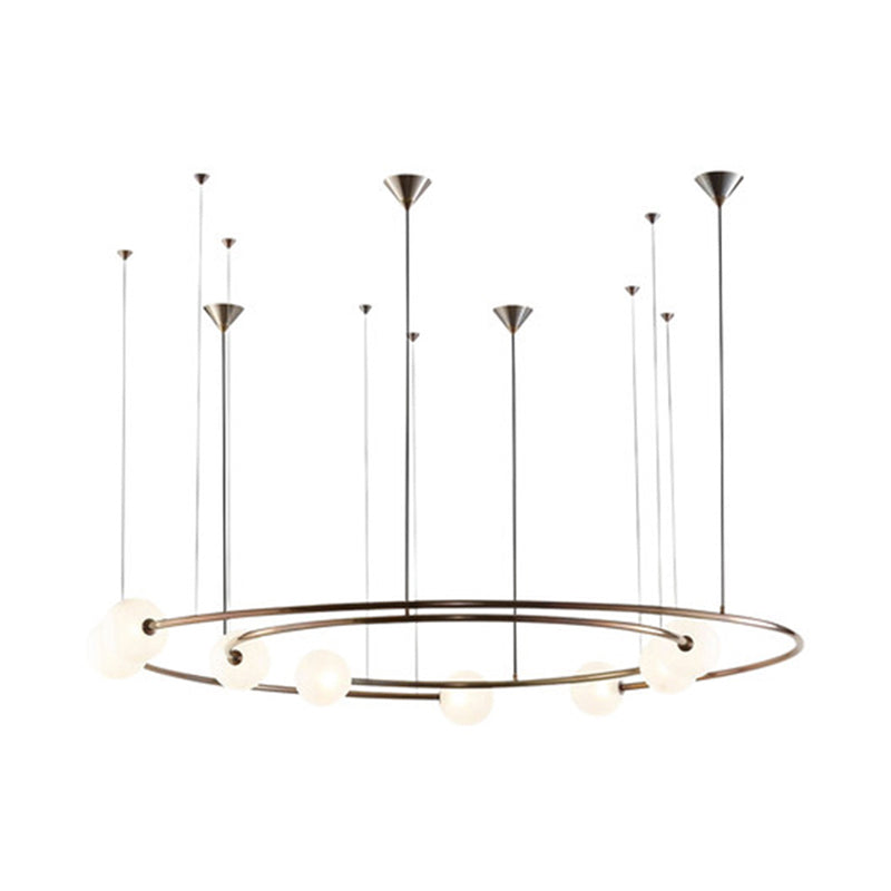 Brass Ringed Glass Chandelier - Postmodern Cream Orb 8-Bulb Light Fixture For Kitchen Bar
