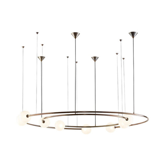 Brass Ringed Glass Chandelier - Postmodern Cream Orb 8-Bulb Light Fixture For Kitchen Bar