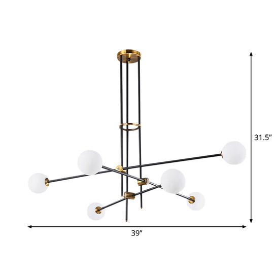 Black Modern 3-Arm Chandelier With Glass Shades - 6 Bulb Ceiling Pendant