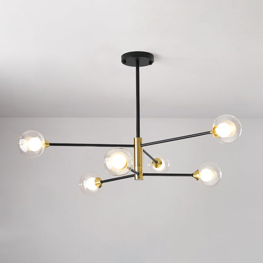 Postmodern Black & Gold Chandelier - 6/8 Lights Branch Design Clear Glass Shades