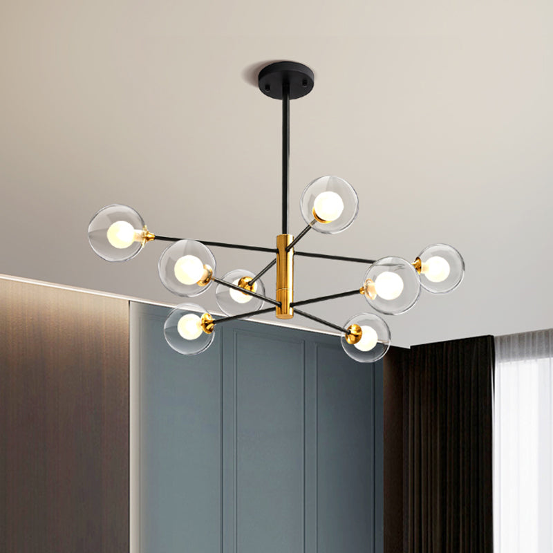 Postmodern Black & Gold Chandelier - 6/8 Lights Branch Design Clear Glass Shades